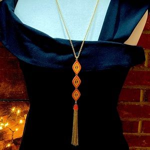 INC Gold-tone Coral Tassel Pendant Necklace